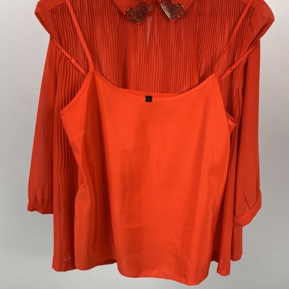 Ted Baker Coral Red Pleated Blouse with Butterfly Collar Detail 2 Medium - Picture 6 of 6